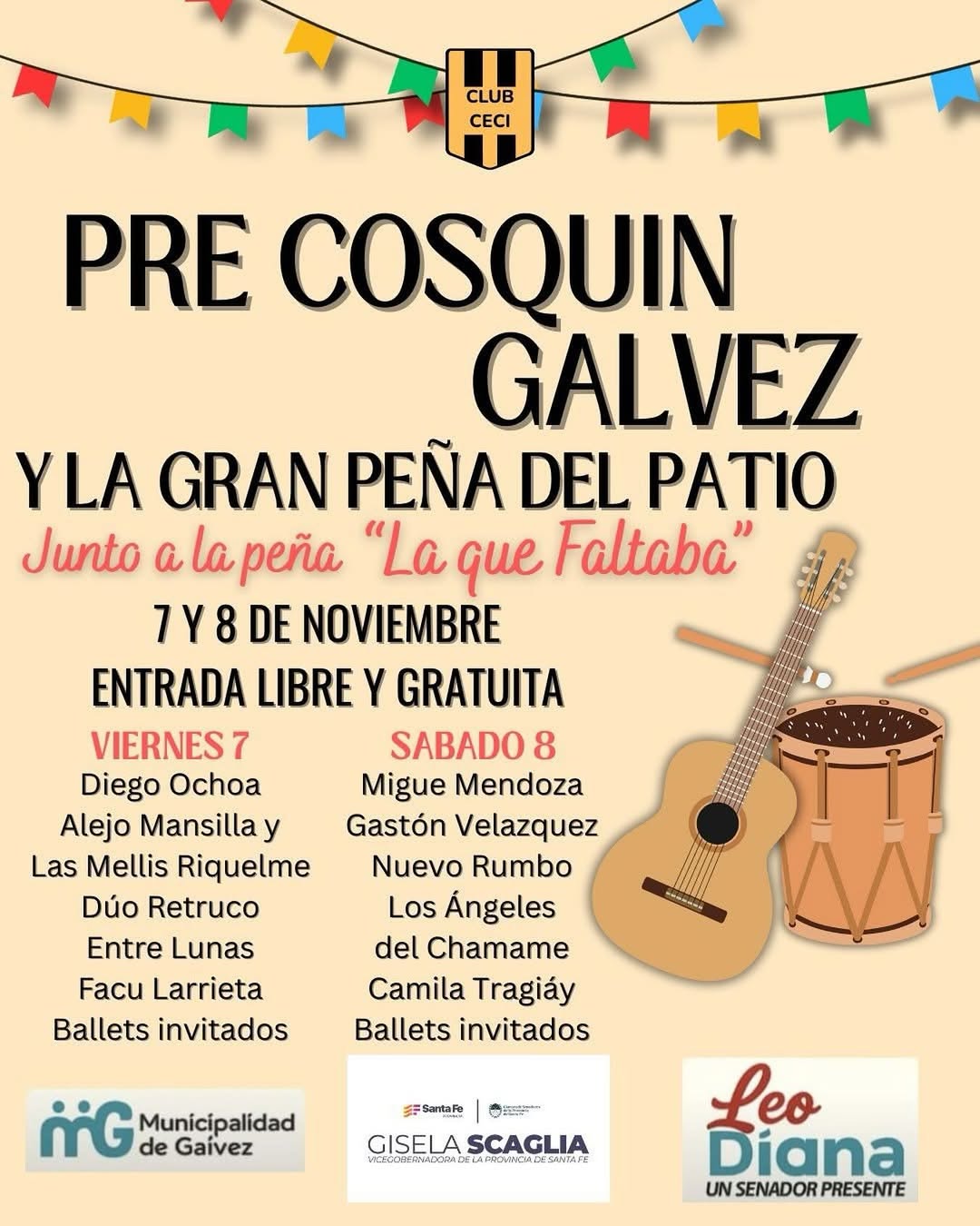 En este momento estás viendo El Pre Cosquín Gálvez celebra sus 40 años con dos noches de música, danza y tradición en el CECI Básquetbol