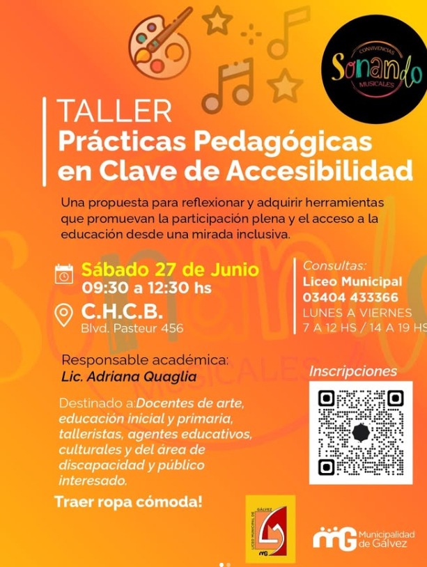 En este momento estás viendo Gálvez será sede de una jornada gratuita sobre prácticas musicales inclusivas destinada a docentes y profesionales