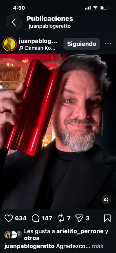 Lee más sobre el artículo Juan Pablo Geretto fue distinguido con el Premio Pinti al Mejor Actor de Comedia Teatral 2026